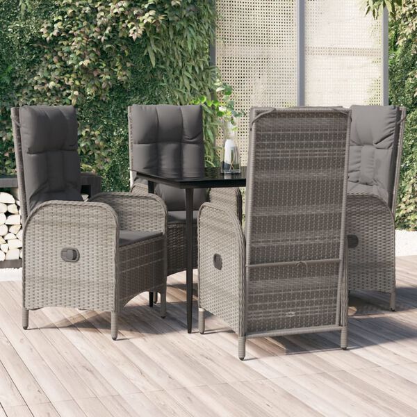 vidaXL Ensemble &agrave; manger de jardin coussins 5 pcs noir et gris