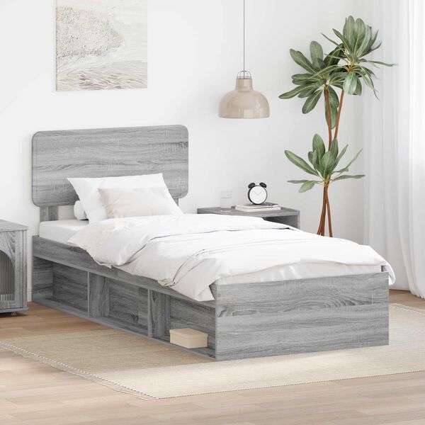 vidaXL Cadre de lit Gris Sonoma 75 x 190 cm Pin massif