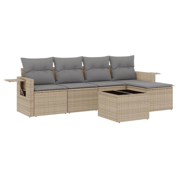 vidaXL Salon de jardin avec coussins 6 pcs beige r&eacute;sine tress&eacute;e