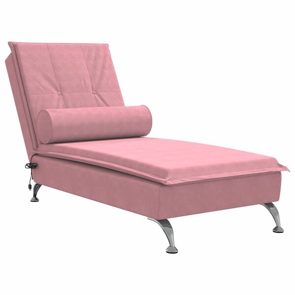 vidaXL Chaise longue de massage avec traversin rose velours