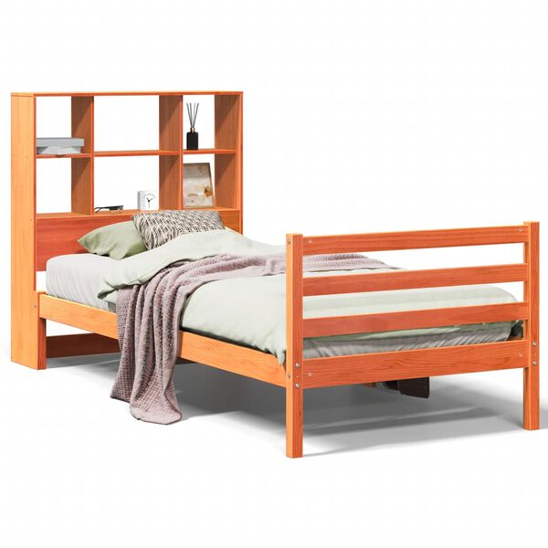 vidaXL Lit biblioth&egrave;que sans matelas cire marron 90x190 cm bois massif