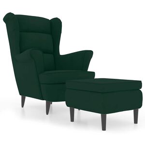 vidaXL Fauteuil &agrave; oreilles avec tabouret vert fonc&eacute; velours