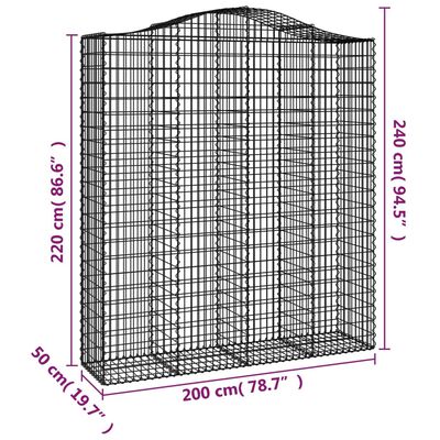 vidaXL Paniers à gabions arqués 6 pcs 200x50x220/240 cm Fer galvanisé