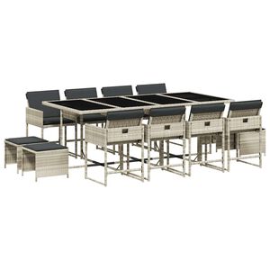 vidaXL Ensemble &agrave; manger de jardin et coussins 13 pcs gris clair rotin