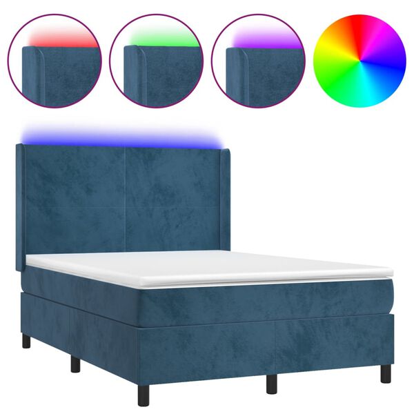 vidaXL Sommier &agrave; lattes de lit matelas et LED Bleu fonc&eacute; 140x200 cm