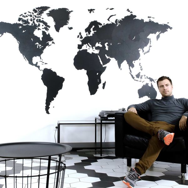 MiMi Innovations D&eacute;coration carte du monde murale Bois Noir 280x170 cm