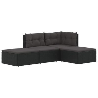 vidaXL Salon de jardin 4 pcs avec coussins Noir Résine tressée