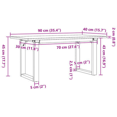 vidaXL Table basse cadre en O 90x40x45 cm bois de pin massif et fonte