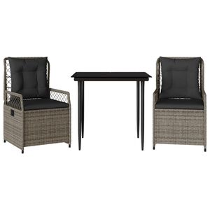vidaXL Ensemble &agrave; manger de jardin 3 pcs coussins gris r&eacute;sine tress&eacute;e