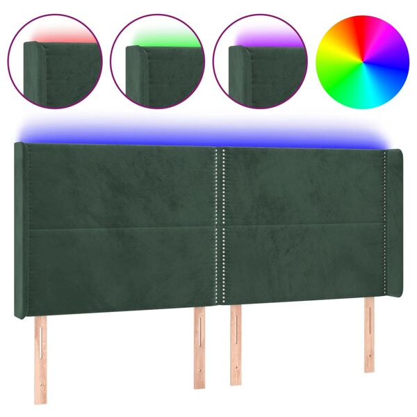 vidaXL T&ecirc;te de lit &agrave; LED Vert fonc&eacute; 163x16x118/128 cm Velours