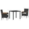 vidaXL Ensemble de salle &agrave; manger pour jardin 3 pcs Noir polyrotin