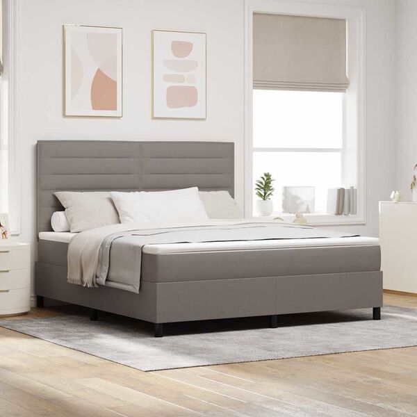 vidaXL Lit &agrave; ressorts avec matelas avec LED Taupe 180 x 200 cm tissu