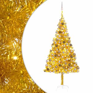 vidaXL Arbre de No&euml;l artificiel pr&eacute;-&eacute;clair&eacute; et boules dor&eacute; 210 cm PET