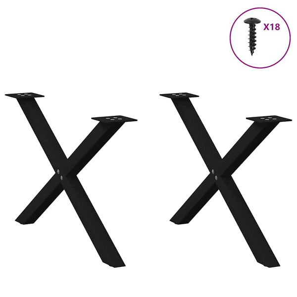 vidaXL Pieds de table basse en forme de X, 2 pi&egrave;ces, noir, 70 x (42-43) cm, acier