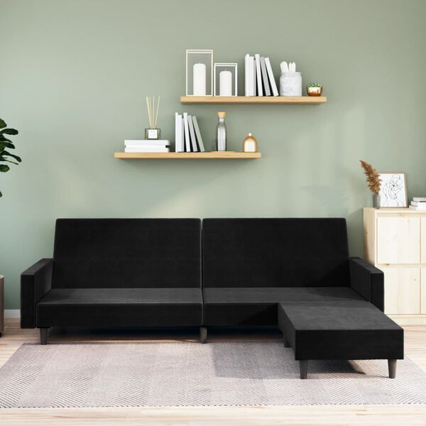 vidaXL Canap&eacute;-lit &agrave; 2 places avec repose-pied Noir Velours