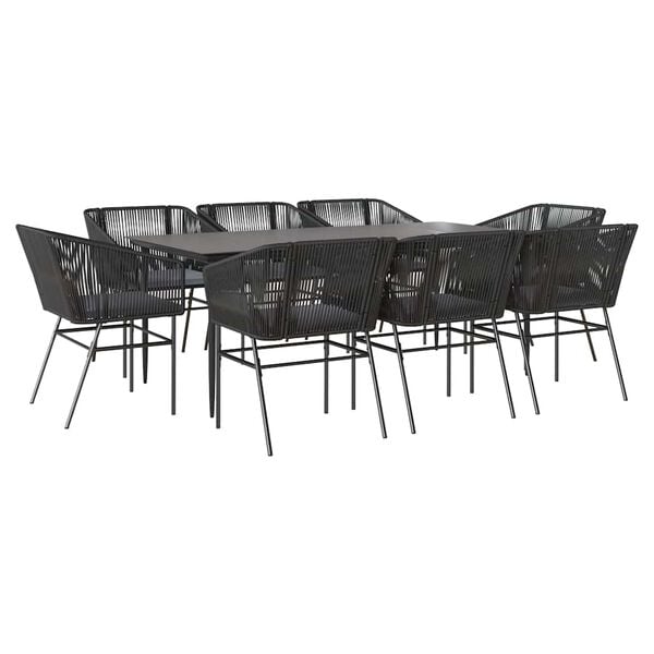 vidaXL Ensemble &agrave; manger de jardin coussins 9pcs noir poly rotin verre