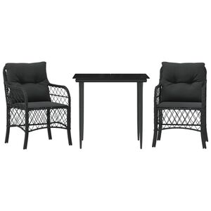 vidaXL Ensemble de bistro 3 pcs avec coussins noir r&eacute;sine tress&eacute;e