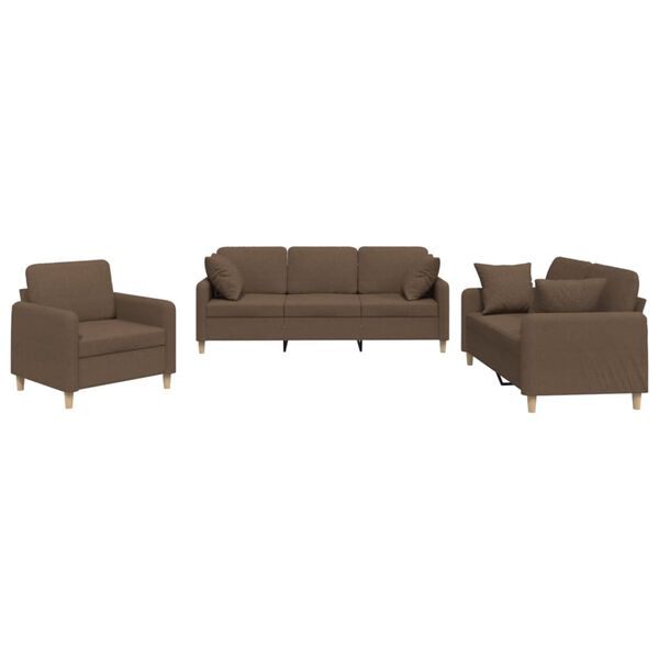 vidaXL Ensemble de canap&eacute;s 3 pcs avec coussins marron tissu