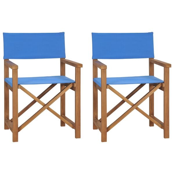 vidaXL Chaises de metteur en sc&egrave;ne lot de 2 Bois de teck massif Bleu