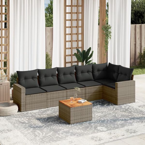 vidaXL Salon de jardin avec coussins 7 pcs gris r&eacute;sine tress&eacute;e