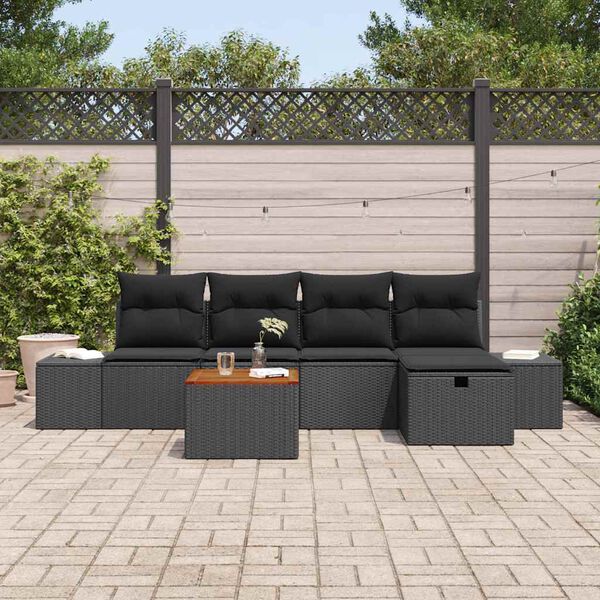vidaXL Ensemble de canap&eacute; de jardin avec coussin 6 pcs Noir Poly rotin