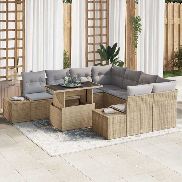 vidaXL Ensemble de canap&eacute; de jardin 9 pcs Beige et Gris clair