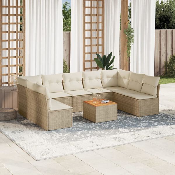 vidaXL Salon de jardin avec coussins 10 pcs beige r&eacute;sine tress&eacute;e
