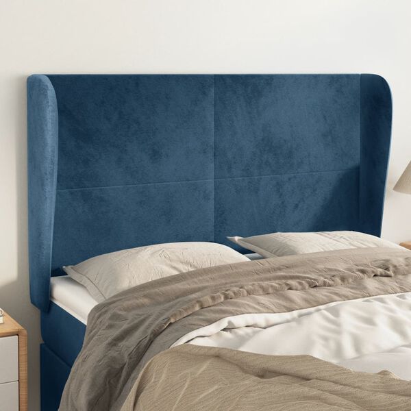 vidaXL T&ecirc;te de lit avec oreilles Bleu fonc&eacute; 147x23x118/128 cm Velours