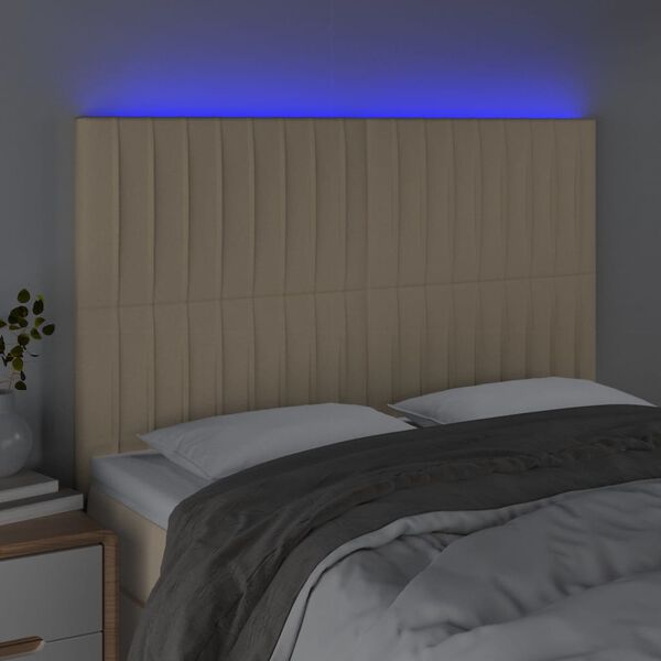 vidaXL T&ecirc;te de lit &agrave; LED Cr&egrave;me 144x5x118/128 cm Tissu