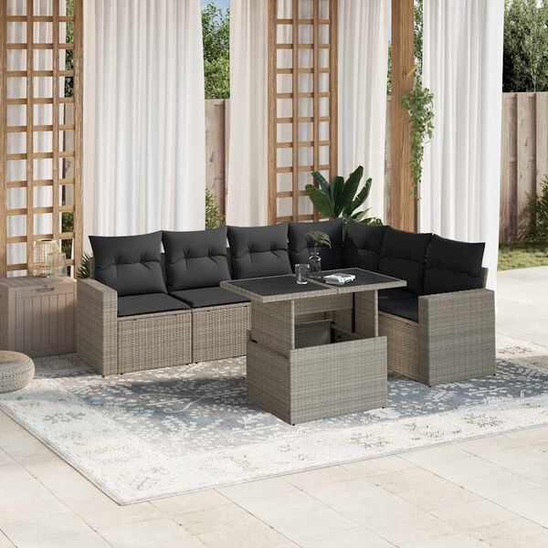 vidaXL Salon de jardin avec coussins 7 pcs gris clair r&eacute;sine tress&eacute;e