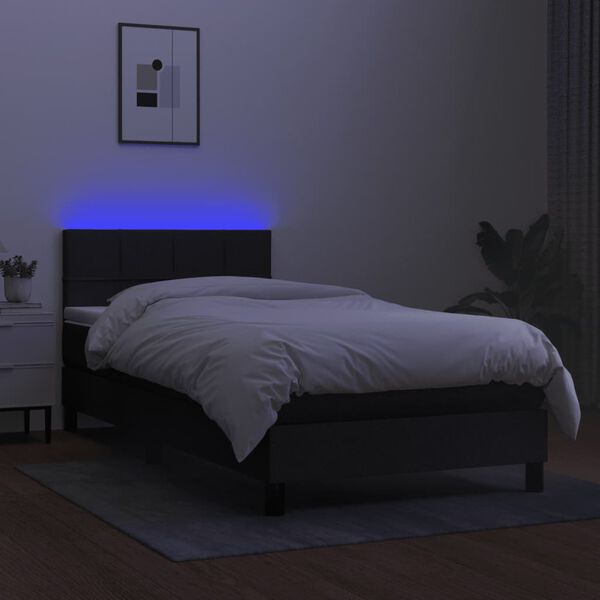 vidaXL Sommier &agrave; lattes de lit avec matelas et LED Noir 90x190cm Tissu
