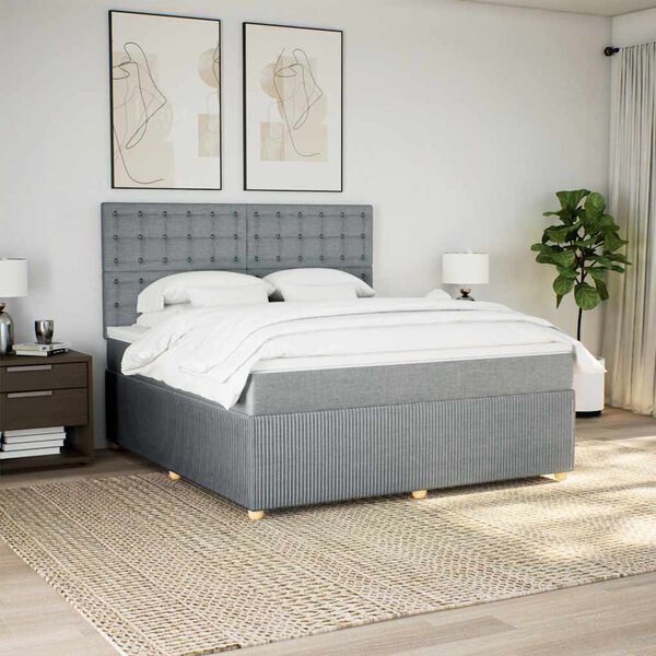 vidaXL Sommier &agrave; lattes de lit avec matelas Gris clair 180x200cm Tissu
