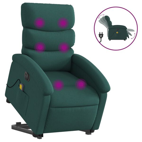 vidaXL Fauteuil inclinable de massage &eacute;lectrique Vert fonc&eacute; Tissu