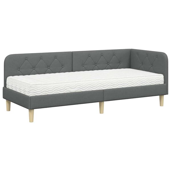 vidaXL Cadre de lit d'angle avec matelas Gris fonc&eacute; 80 x 200 cm tissu