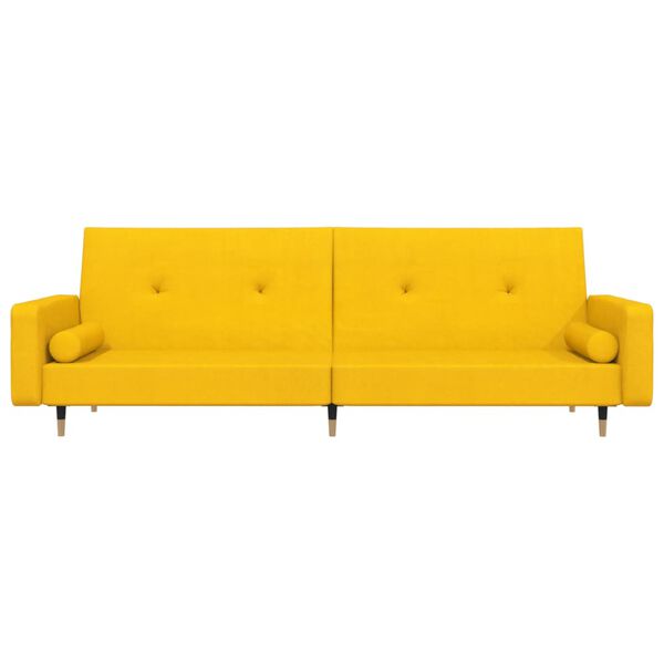 vidaXL Canap&eacute;-lit &agrave; 2 places avec deux oreillers Jaune Velours