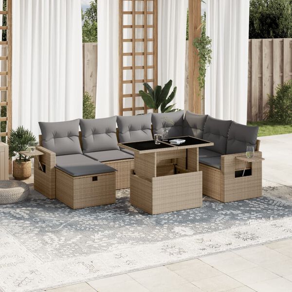 vidaXL Salon de jardin avec coussins 8 pcs beige r&eacute;sine tress&eacute;e