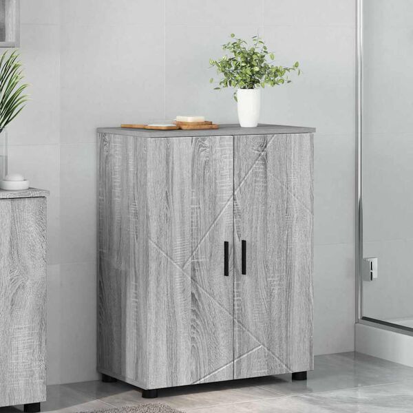 vidaXL Cabinet de salle de bain avec porte Gris Sonoma 60 x 35 x 80 cm