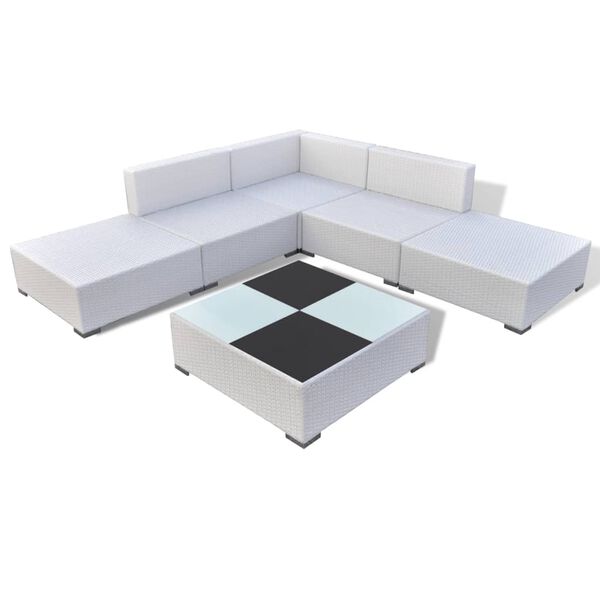 vidaXL Salon de jardin 6 pcs avec coussins Résine tressée Blanc