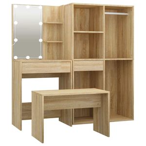 vidaXL Ensemble de coiffeuse avec LED Ch&ecirc;ne Sonoma Bois d'ing&eacute;nierie