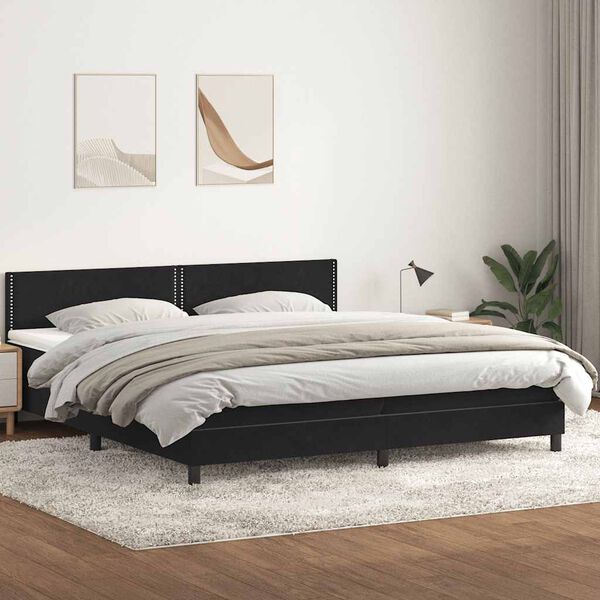 vidaXL Sommier &agrave; lattes de lit avec matelas et LED noir 180x220 cm velours