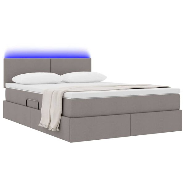 vidaXL Lit avec rangement et LED avec matelas Taupe 140 x 200 cm tissu