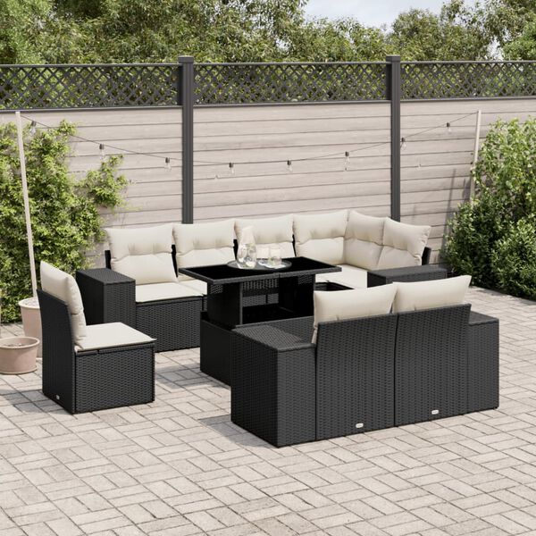 vidaXL Salon de jardin 9 pcs avec coussins noir r&eacute;sine tress&eacute;e