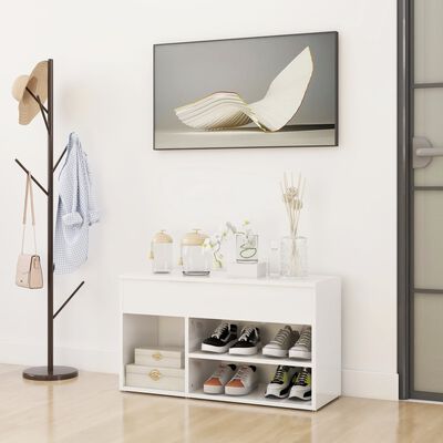 vidaXL Banc à chaussures Blanc brillant 80x30x45 cm Bois d'ingénierie