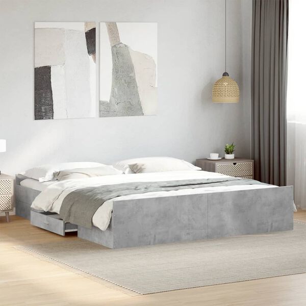 vidaXL Cadre de lit avec tiroirs sans matelas gris b&eacute;ton 200x200 cm