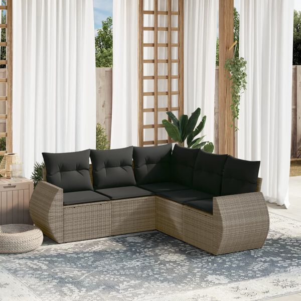 vidaXL Salon de jardin 5 pcs avec coussins gris r&eacute;sine tress&eacute;e