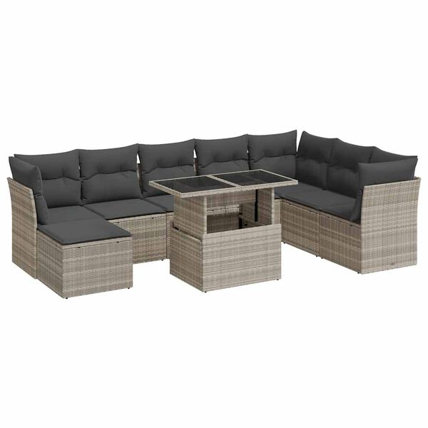 vidaXL Salon de jardin 9 pcs avec coussins gris clair r&eacute;sine tress&eacute;e