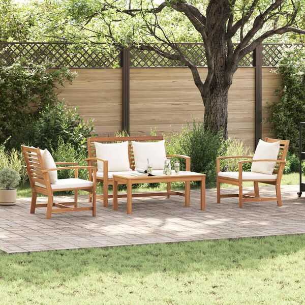 vidaXL Ensemble de canap&eacute; de jardin 4 pcs Naturel Bois de teck massif