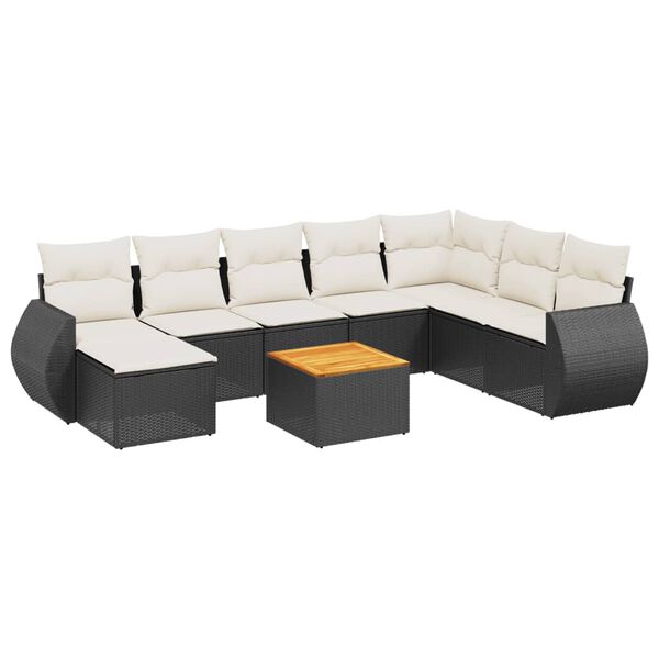 vidaXL Salon de jardin 9 pcs avec coussins noir r&eacute;sine tress&eacute;e