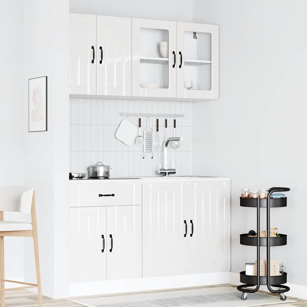 vidaXL Ensemble de 4 meubles de cuisine "Lucca" en bois d'ing&eacute;nierie blanc brillant