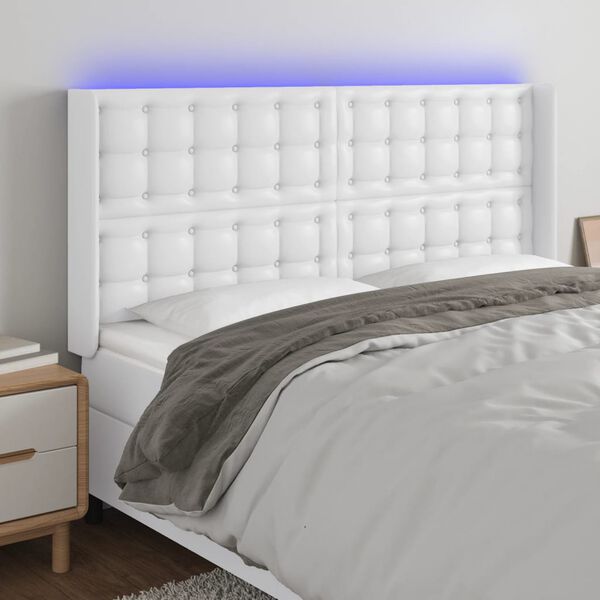 vidaXL T&ecirc;te de lit &agrave; LED Blanc 203x16x118/128 cm Similicuir